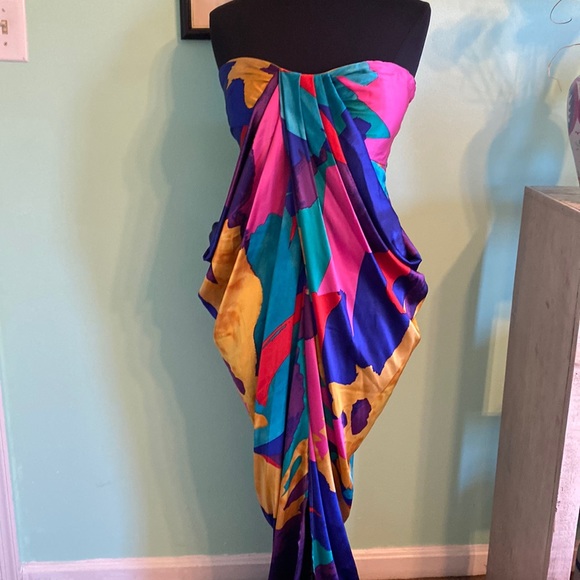 New York & Company Dresses & Skirts - New York & Company Strapless Multicolor Draped Dress - Pink, Blue, Teal, Yellow